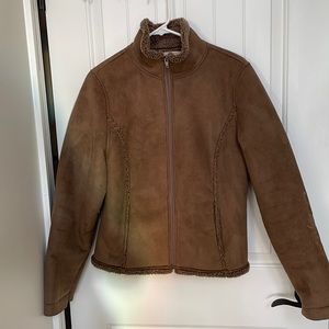 L.L. Bean Sherpa Lined Faux Suede Embroidered Jacket in Medium